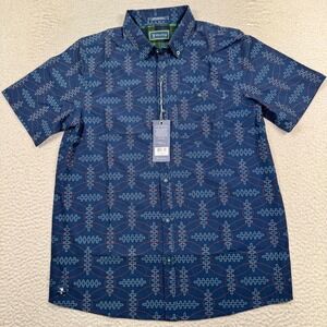 NWT William Murray Laces Out Shirt Mens Medium SS Button Down Golf Blue NEW